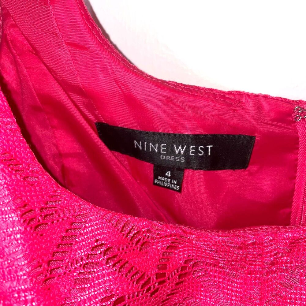 Nine West Hot Pink Chevron Zig Zag Lace Fit and Flare Sleeveless Dress Size 4 - Picture 2 of 3